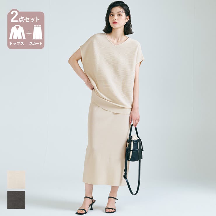 【マラソン期間中 5%OFFクーポン】coca 2点セットVネックニットセットアップ トップスのサムネイル