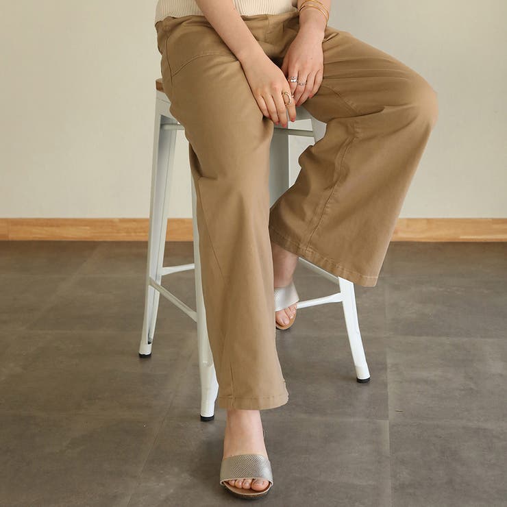 Fashion Letter aity アイティ ウエストゴムストレッチツイルベイカーパンツ ワイドパンツ レディース 大きいサイズ フレア デニムパンツ パンツ ジーンズ ボトムス ゆったり ワイド