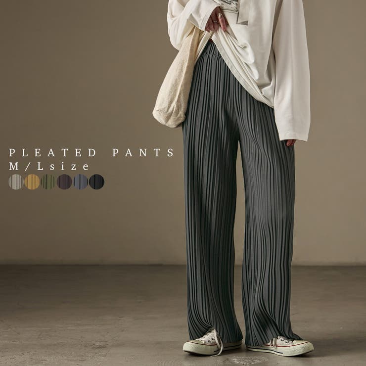 Fashion Letter Fashion Letter ファッションレター カットプリーツイージーパンツ プリーツ パンツ イージーパンツ ワイドパンツ 低身長 高身長 ゆったり 大きめ M L ストレート レディース M L ボトムス シンプル ウ