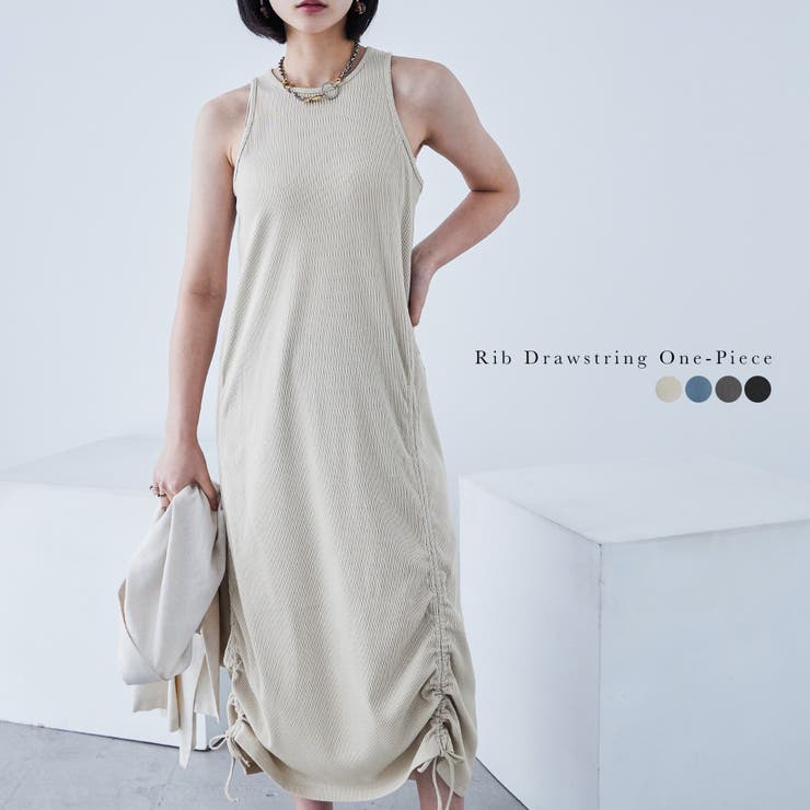 Fashion Letter Fashion Letter ファッションレター テレコ ドロストノースリーブワンピース ワンピース ロングスカート セットアップ オールインワン タンクトップ ドレス リブ ルームウェア 無地 シンプル 韓国ファッショ