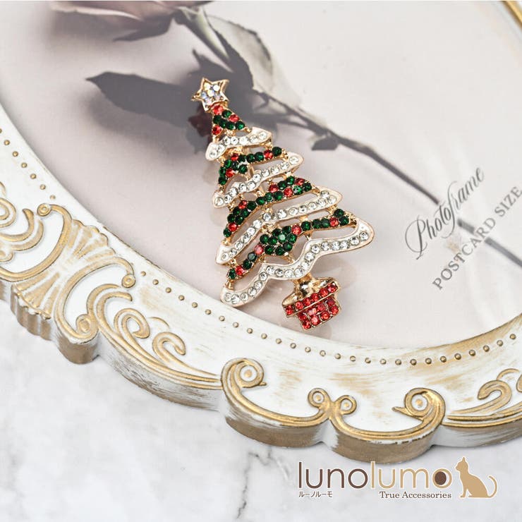 【10％OFFクーポン！1/29(木)1:59まで】lunolumo クリスマス ブローチ クリスマスツリー もみの木 雪 キラキラ 可愛い プレゼント 贈り物 BR アクセサリー