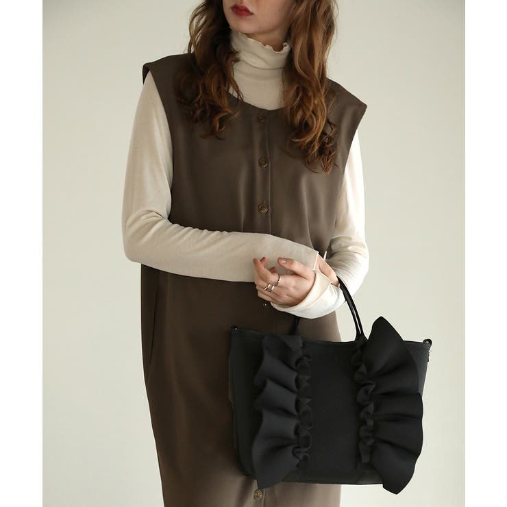 【10％OFFクーポン！11/27(木)1:59まで】Fashion Letter aity アイティ ネオプレン素材 / フリルトートバッグ ネオプレン素材 ネオンプレン フリル トートバッグ レディース バッグ ハンドバッグ ミニバッグ 小さめ コン