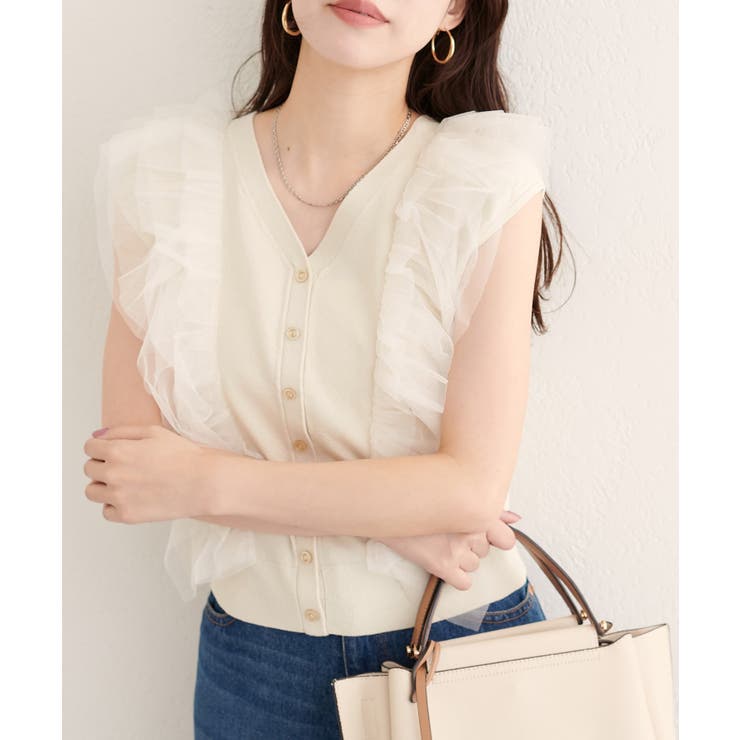 NICE CLAUP / OLIVE des OLIVE OUTLET 【natural couture】チュールフリルニットベスト トップス