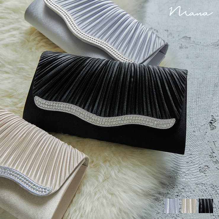 Fashion Letter niana ニアナ プリーツスクエアパーティーバッグ ハンドバッグ クラッチバッグ ミニバッグ 3way 肩掛け ショルダーバッグ きれいめ 結婚式 セレモニー 入園式 卒園式 入学式 卒業式 謝恩会 二次会 お呼ばれ フォ