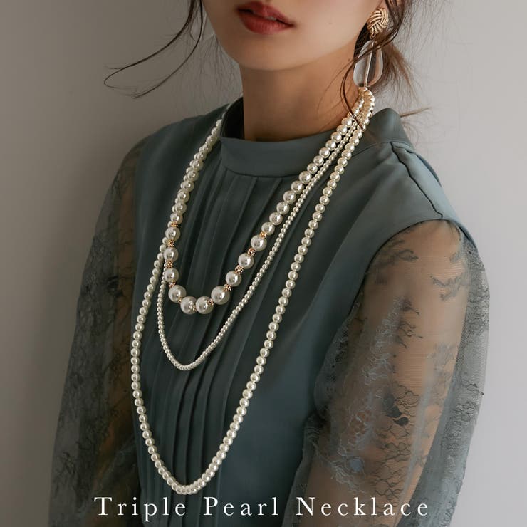 【10％OFFクーポン！11/27(木)1:59まで】Fashion Letter niana ニアナ ネックレス レディース パール 結婚式 アクセサリー 3連 3連ネックレス パールネックレス プレゼント ジュエリー パーティー 大人 フォーマル 二