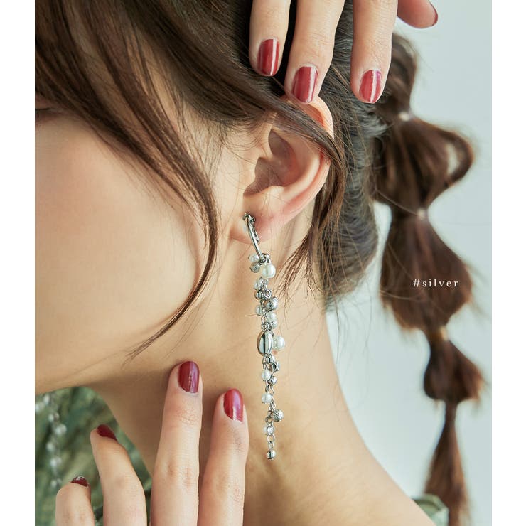 Fashion Letter niana ニアナ パーティー イヤリング 両耳 アクセサリー パール メタル ロング ボリューム 小粒パール ループ 大振り ゴールド シルバー ドレス ジュエリー 結婚式 セレモニー 入園式 卒園式 入学式 卒業式 謝恩 shoplistselect-10412257 SHOPLIST サンプル画像2