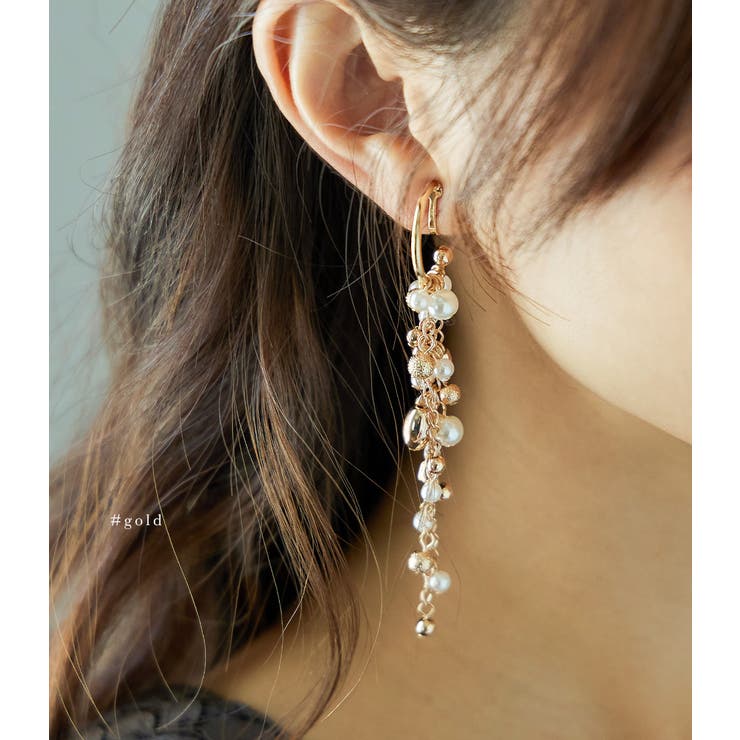 Fashion Letter niana ニアナ パーティー イヤリング 両耳 アクセサリー パール メタル ロング ボリューム 小粒パール ループ 大振り ゴールド シルバー ドレス ジュエリー 結婚式 セレモニー 入園式 卒園式 入学式 卒業式 謝恩 shoplistselect-10412257 SHOPLIST サンプル画像3