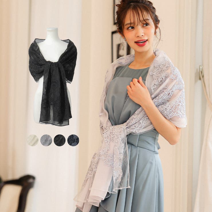 【10％OFFクーポン！2/10(火)1:59まで】Fashion Letter niana ニアナ 結婚式 ストール ショール レースストール 刺繍 シフォンストール パーティストール 二次会 パーティー 大判 フォーマル レディース上品 2次会 お呼