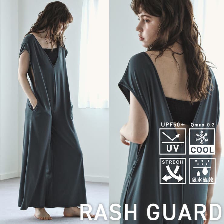 【10％OFFクーポン！1/16(金)1:59まで】Fashion Letter aity アイティ UV対策 UPF50+ レディース ラッシュガード 2WAYサロペットオールインワン ワイドパンツ ポケット付き 海水浴 プール ランニング キャンプ
