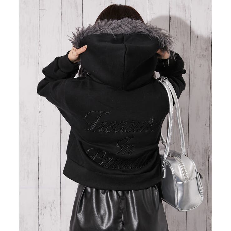 GORGE 《フェイクファーフード×ロゴ刺繍》レディース 裏起毛 プルパーカー クロップド丈 スウェット 秋冬 トップス