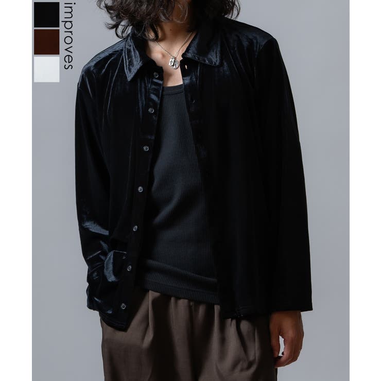 【10%OFFクーポン!11/27(木)1:59まで】improves シャツ メンズ ベロア素材 ショート丈 カーディガン セットアップ リラックスウェア ジ...