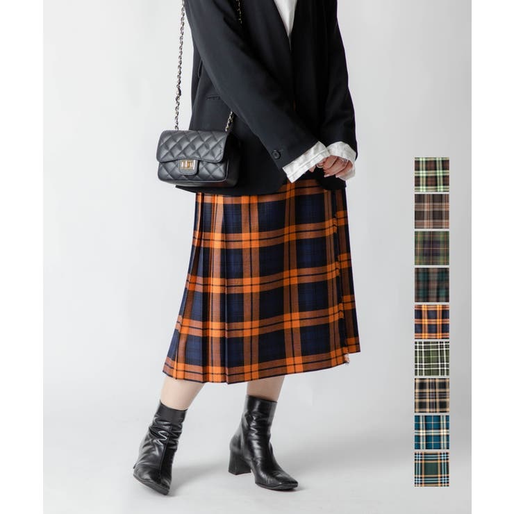 U-STREAM オニールオブダブリン スカート 丈73cm O'NEIL OF DUBLIN 5073W レディース ボトムス キルトスカート ウール チェック柄 ロング丈 ミモレ シングルベルト ラップスカート 巻きスカート Wバックル 秋冬 全9色