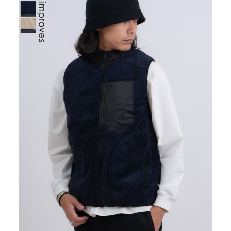 【10%OFFクーポン!12/11(木)1:59まで】improves ベスト メンズ スタンドカラー ボアベスト アメカジ カジュアル Y2K ストリート 9...