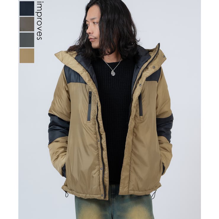 improves ダウンジャケット メンズ 中綿 ナイロン マウンテンパーカー フーディー ジャンパー アウター 防寒 オーバーサイズ アウトドア ストリート アメカジ アウター(コート・ジャケットなど)