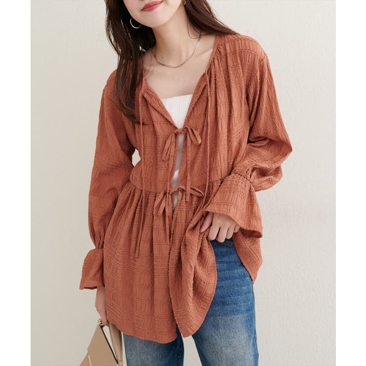 NICE CLAUP / OLIVE des OLIVE　OUTLET 【natural couture】モールボーダーペプラムブラウス トップス
