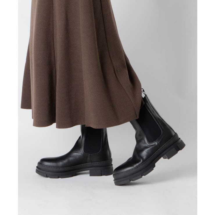 U-STREAM レメ REMME サイドゴアブーツ ZH-05177 レディース シューズ レザー ラウンドトゥ チェルシーブーツ ミドル ショートブーツ ラバー 靴 ブラック 22.5?24.5c