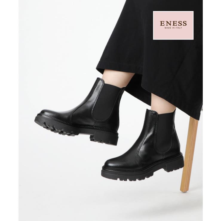 【10％OFFクーポン！11/27(木)1:59まで】U-STREAM エネス ENESS ST-7927 (1) ブーツ レディース シューズ サイドゴア レザー ミドル丈 チェルシーブーツ 革靴 黒 Nappa Suede Chelsea Boots