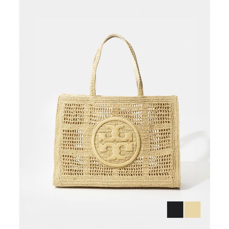 U-STREAM トリーバーチ TORY BURCH 151277 トートバッグ Ella Hand-Crocheted Large Tote レディース バッグ エラ ラージ ラフィア ロゴ 肩掛け ギフト プレゼント 鞄 通勤 通学 ブラック ナチュ