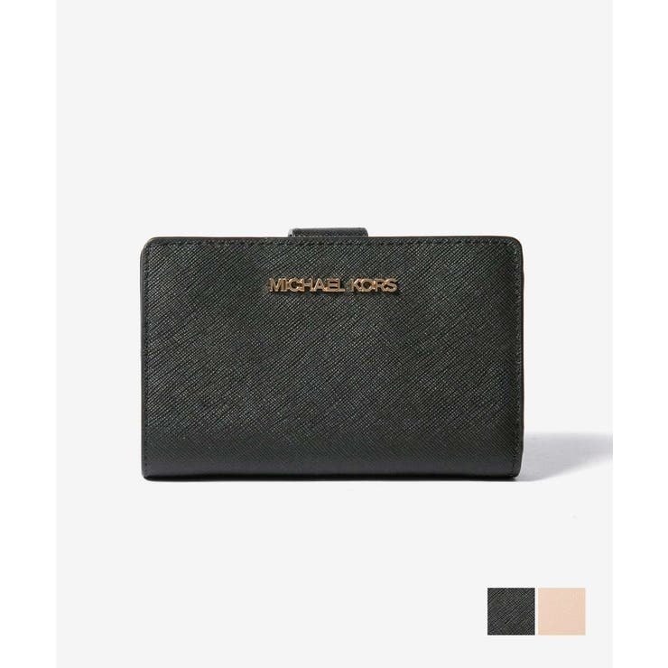 【10％OFFクーポン！3/26(木)1:59まで】U-STREAM マイケルコース MICHAEL KORS Medium Crossgrain Leather Wallet JET SET TRAVEL ビルフォールド ジップ 二つ折り財布 レディー