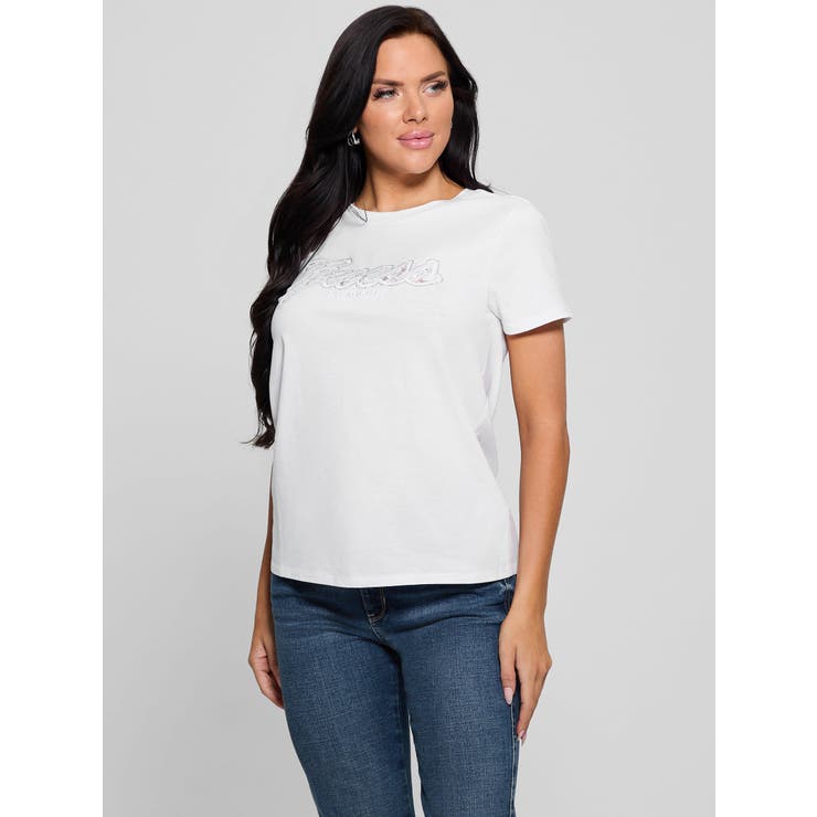 GUESS【WOMEN】 [GUESS] ECO Lace Logo Easy Tee 半袖 Tシャツ レディース トップス