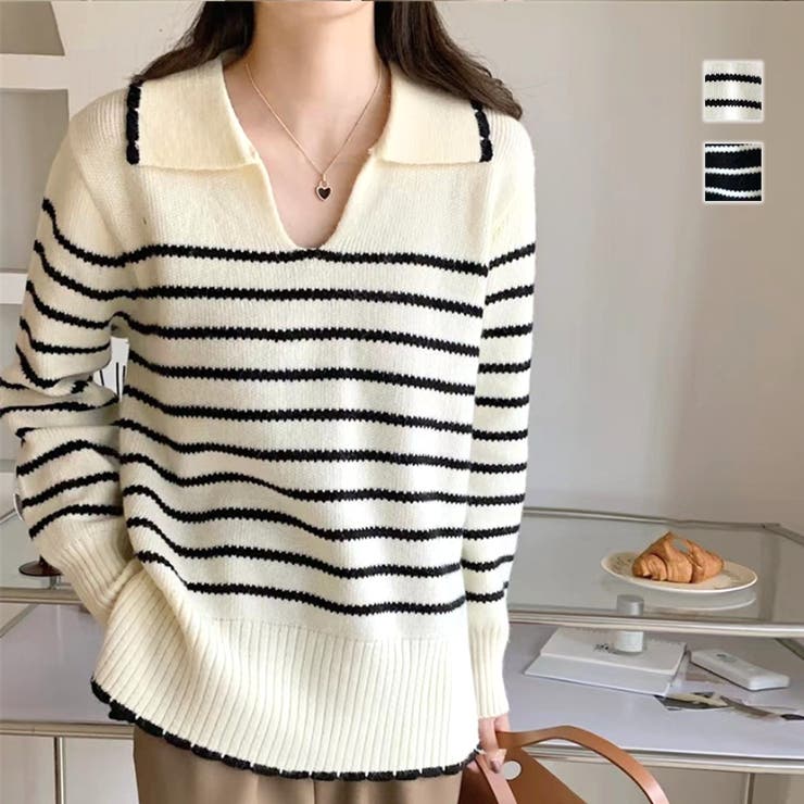 【10％OFFクーポン！3/26(木)1:59まで】Dewlily ニットチュニック 秋 冬 韓国ファッション 10代 20代 30代 レディース 可愛い 大人カジュアル シンプル 長袖 スキッパーネック 体型カバー トップス