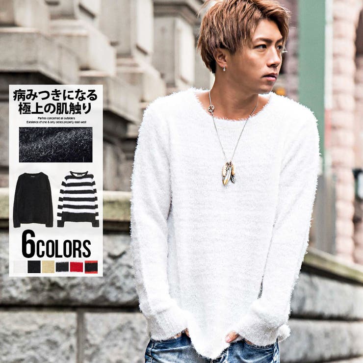 【10％OFFクーポン！2/10(火)1:59まで】SILVER BULLET CavariA キャバリア フェザーヤーンクルーネックニット/全5色 ニット メンズ セーター フェザーヤーン 無地 ボーダートップスUネック BITTER ビター トップス