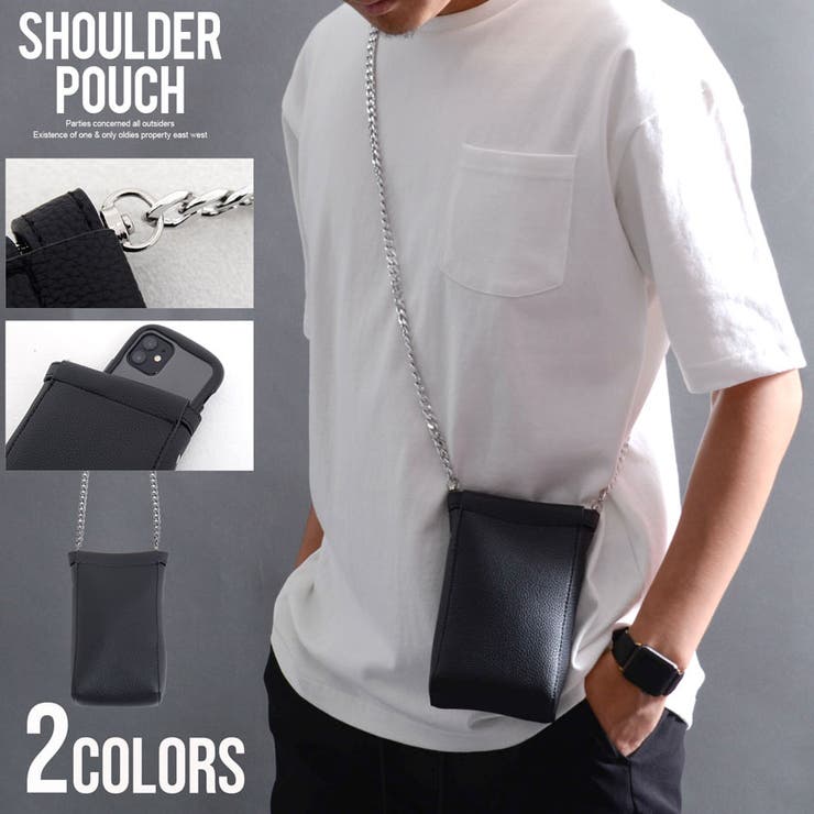 【10％OFFクーポン！1/29(木)1:59まで】SILVER BULLET ショルダーポーチ メンズ ポーチ ショルダーバッグ ロングチェーン PU 小物入れ シンプル カジュアル ユニセックス フェス スポーツ アウトドア キャンプ 春 夏 秋 冬
