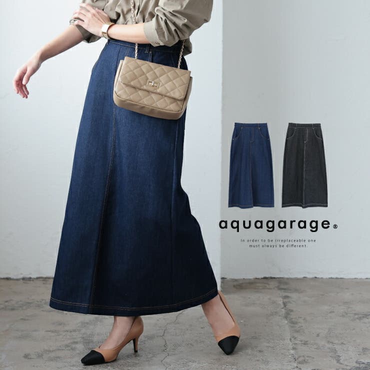 【10％OFFクーポン！11/27(木)1:59まで】aquagarage 定番のバックスリット入りのデニム素材のタイトスカート スカート