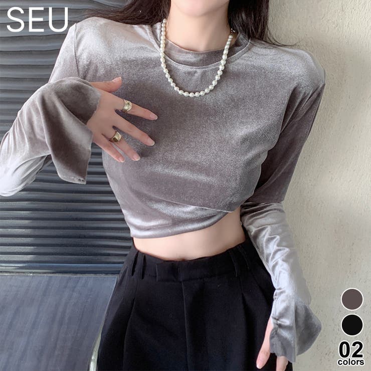 SEU スリットスリーブベロアトップス【SHOPLIST限定 新作 春 夏 秋 冬】 トップス