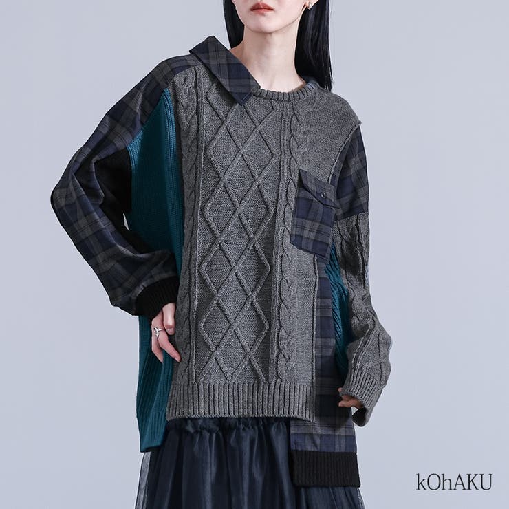 osharewalker kOhAKU異素材切替ニット トップス(4)