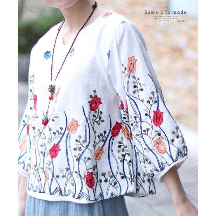 中国刺繍 スワトウ リネン100% 手刺繍 ブラウス ホワイト L 楽天市場 