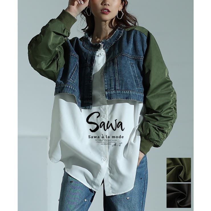 Sawa a la mode スパイス加える異素材レイヤード風チュニック レディース ファッション チュニック ト..