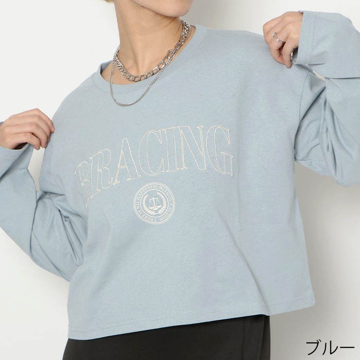 GORGE 刺しゅうカレッジ短丈ロンT トップス