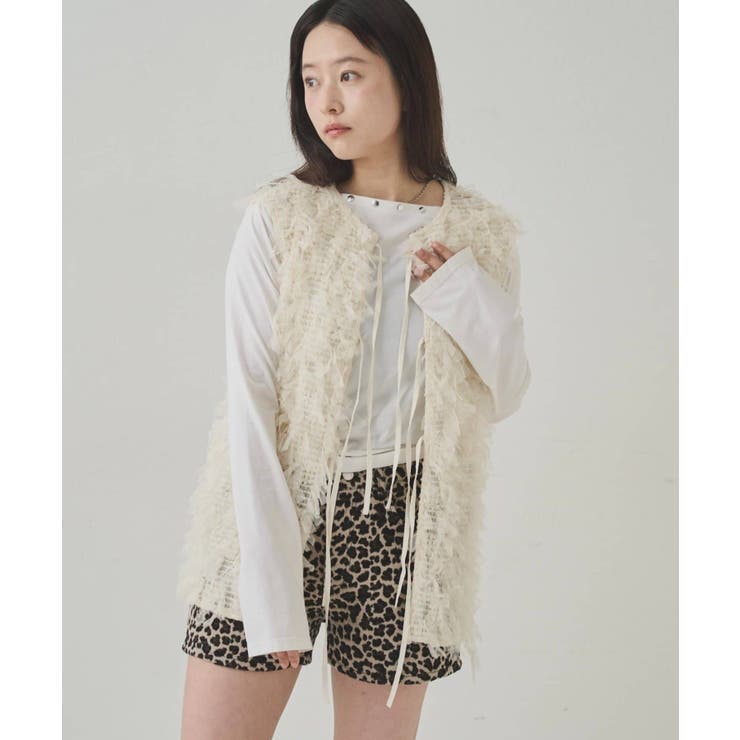 【10％OFFクーポン！12/11(木)1:59まで】PAL GROUP OUTLET 【WHO'S WHO gallery】チュールフリンジベスト トップス