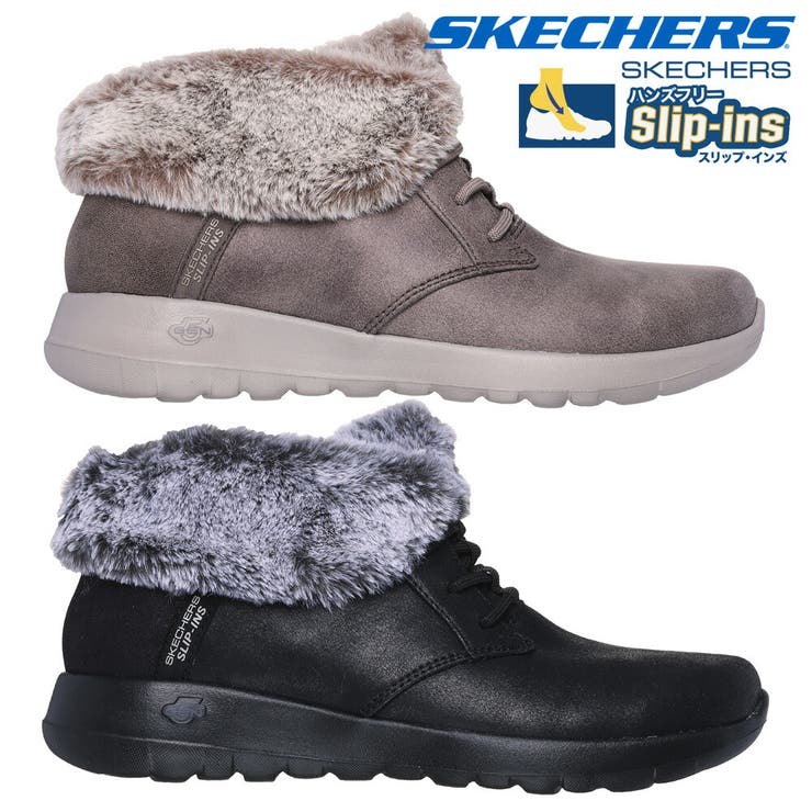 つるや スケッチャーズ スノーシューズ レディース スリップインズ：オンザゴー ジョイ コージー チャーム 144803 SKECHERS Hands Free Slip ins On the GO Joy Cozy Charm ファー 防寒 撥水 シ