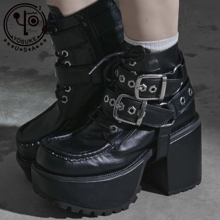 ililil YOSUKE【ヨースケ】レディースベルトレースアップ厚底ブーツ/全1色ブーツ 厚底ブーツ 靴 シュー..