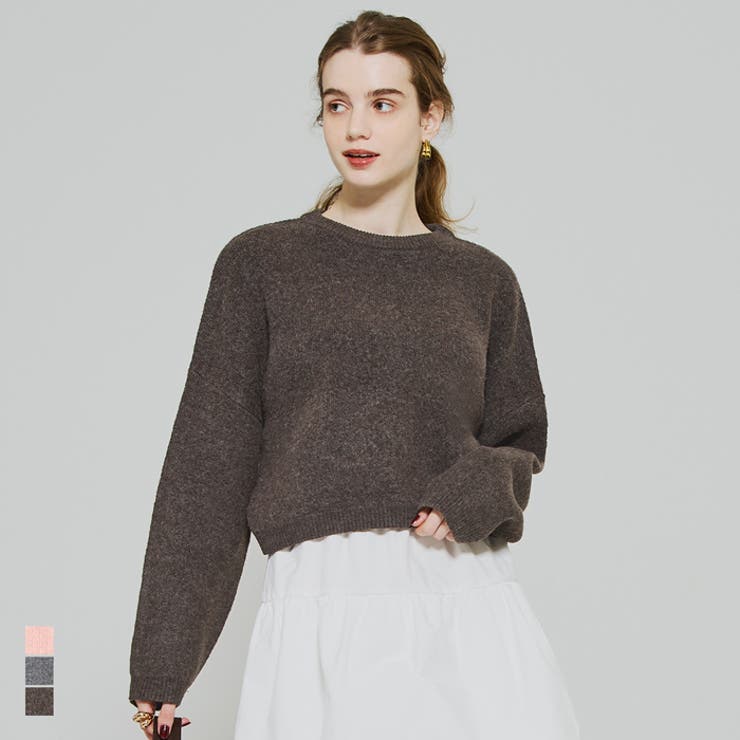 【10％OFFクーポン！11/15(土)限定】coca 縮絨ニットクロップド丈トップス トップスのサムネイル