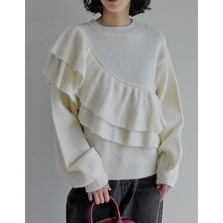 【エントリーでP10倍！9日(金)1:59まで】Re:EDIT [2025AW COLLECTION]アシメフリルニットプルオーバー トップス shoplistselect-10423677 SHOPLIST サンプル画像3