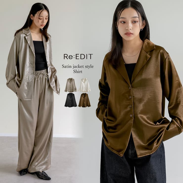 Re:EDIT サテンジャケット風シャツ トップス shoplistselect-10423653 SHOPLIST パッケージ画像