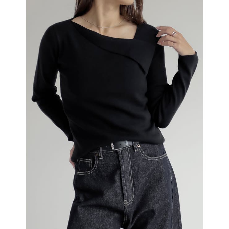 Re:EDIT アシンメトリーネックニットトップス トップス shoplistselect-10423660 SHOPLIST サンプル画像3