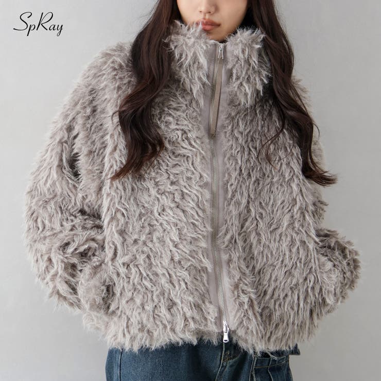 SpRay MIXシープファージップブルゾン アウター(コート・ジャケットなど)