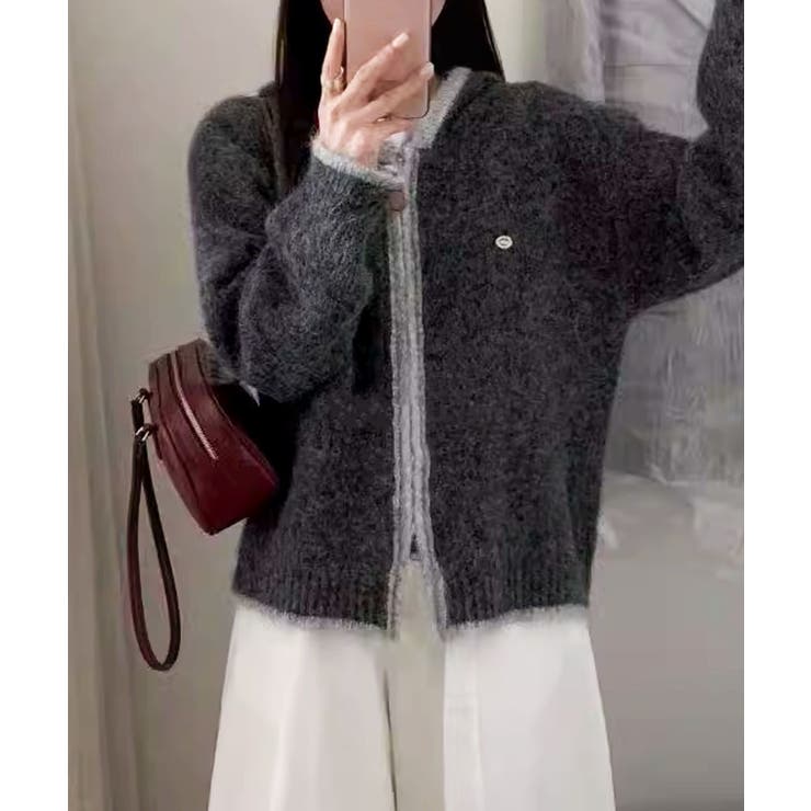 aimoha 配色ライン入りフーディカーディガン トップス