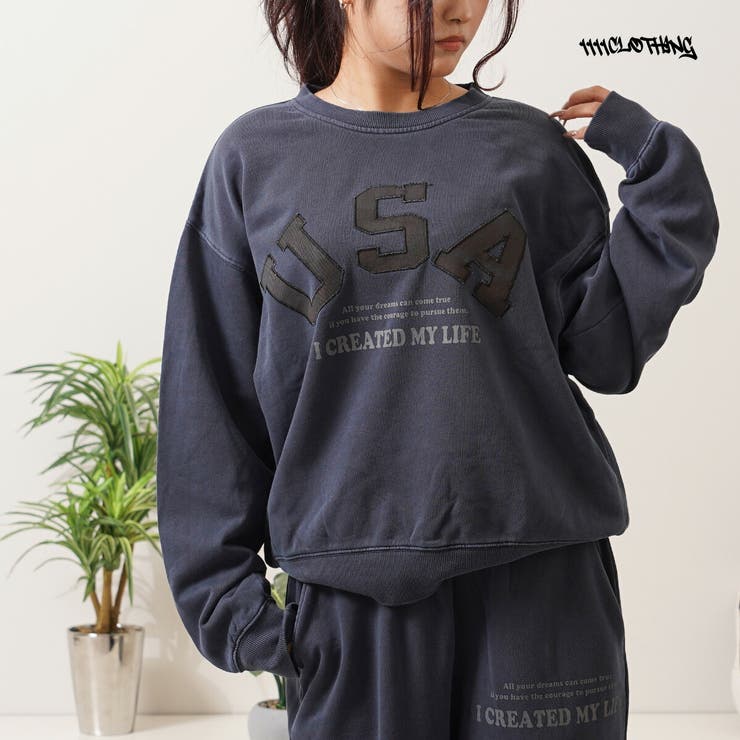 【10%OFFクーポン!11/27(木)1:59まで】ONE 4 PREMIUM USAアップリケ ピグメント スウェット メンズ トレーナー レディース セッ...