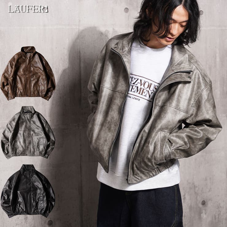 ONE 4 PREMIUM ヴィンテージライク スタンド ショートジャケット メンズ PU レザージャケット レディース クロップド ブルゾン ショート丈 アウター 短丈 合皮 秋冬 秋服 冬服 韓国ファッション ストリート系 ブランド ストリートファ