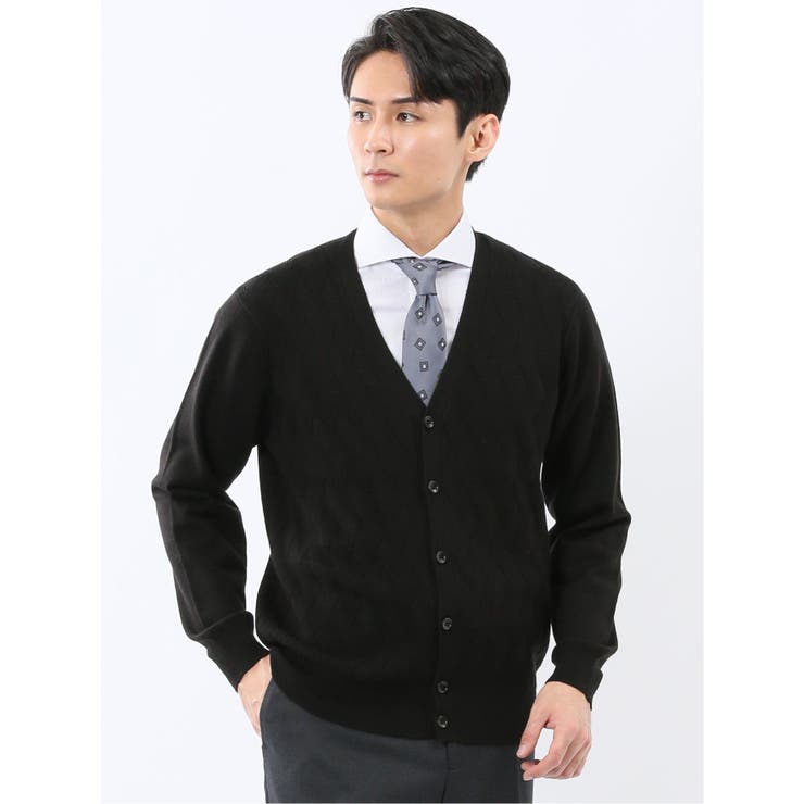 【10％OFFクーポン！2/10(火)1:59まで】TAKA-Q MEN ウォッシャブル ウール混ダイヤ柄 ニットカーディガン トップス