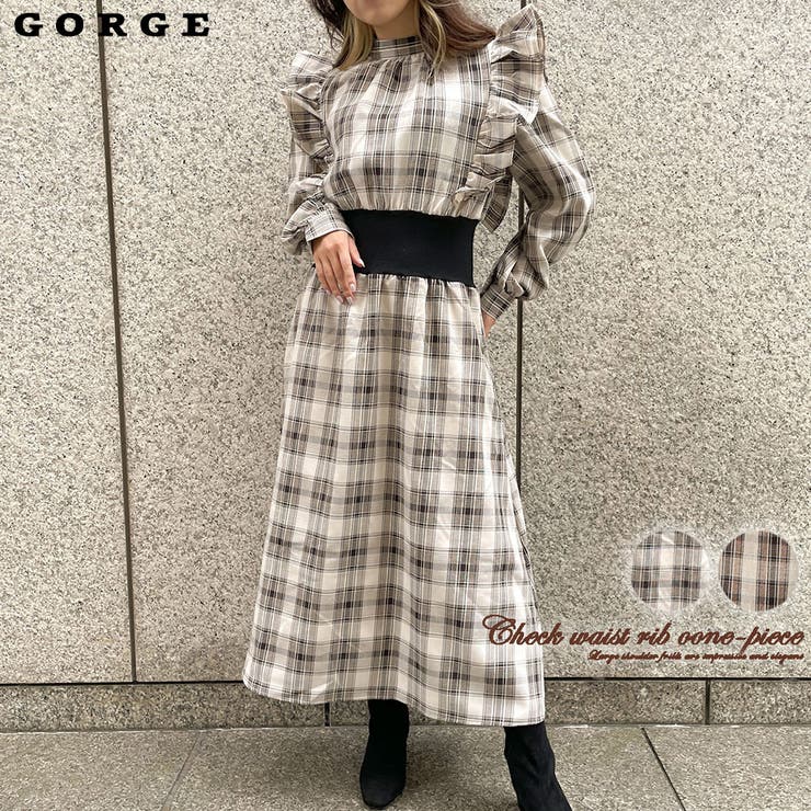 GORGE チェックウエストリブワンピース ワンピース・ドレス