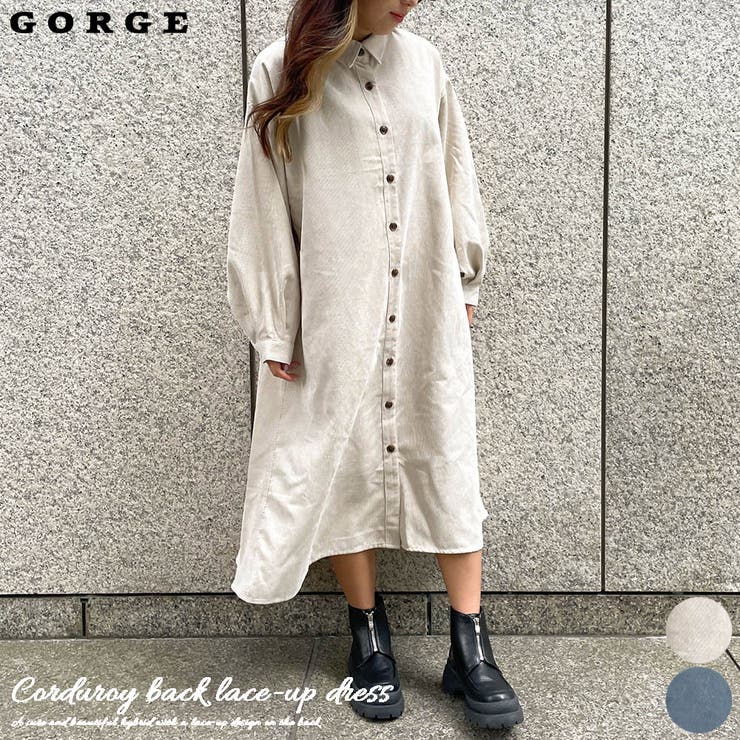 GORGE コーデュロイバックレースアップワンピース ワンピース・ドレス
