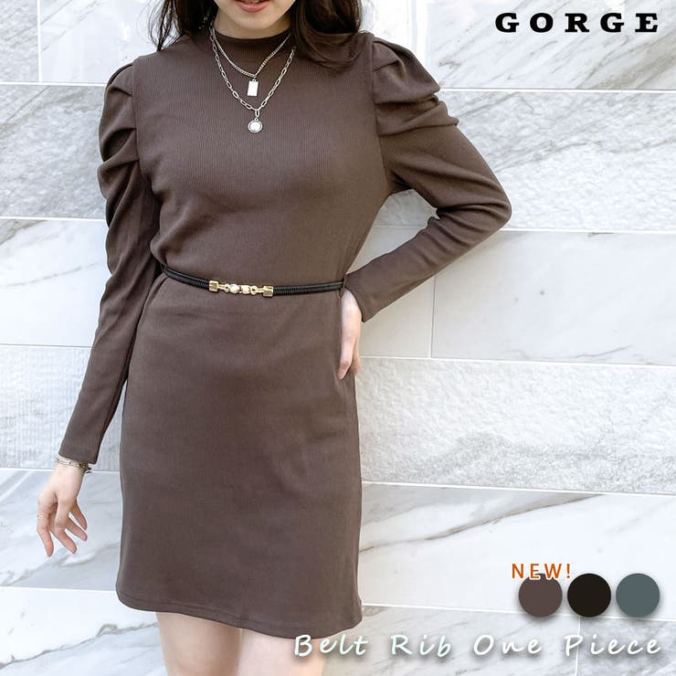 GORGE ベルト付きリブワンピース ワンピース・ドレス