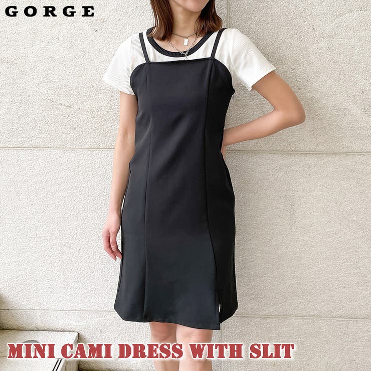 【10％OFFクーポン！1/16(金)1:59まで】GORGE スリット入りミニキャミワンピース ワンピース・ドレス