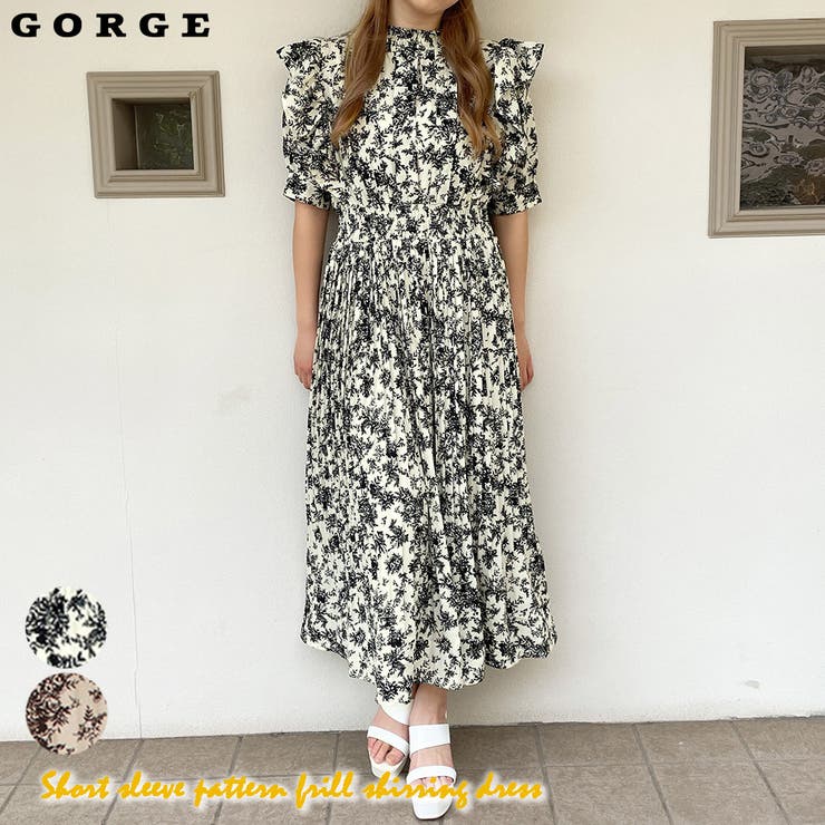 GORGE 半袖柄フリルシャーリングワンピース ワンピース・ドレス